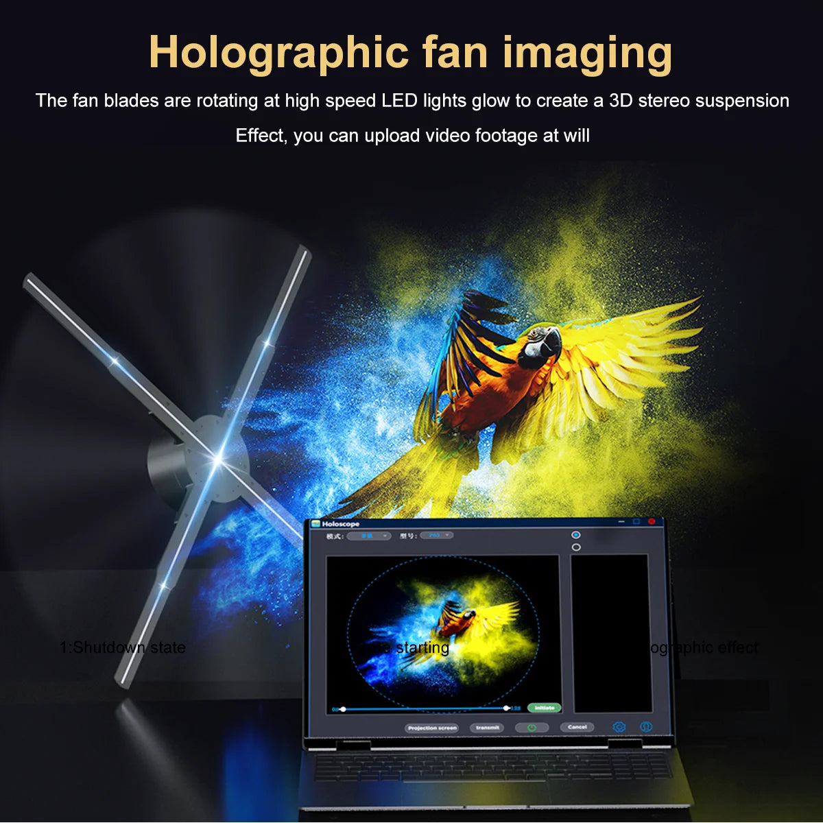 Holographic P50 3D Fan LED Neon Remote Display Wifi Handmade
